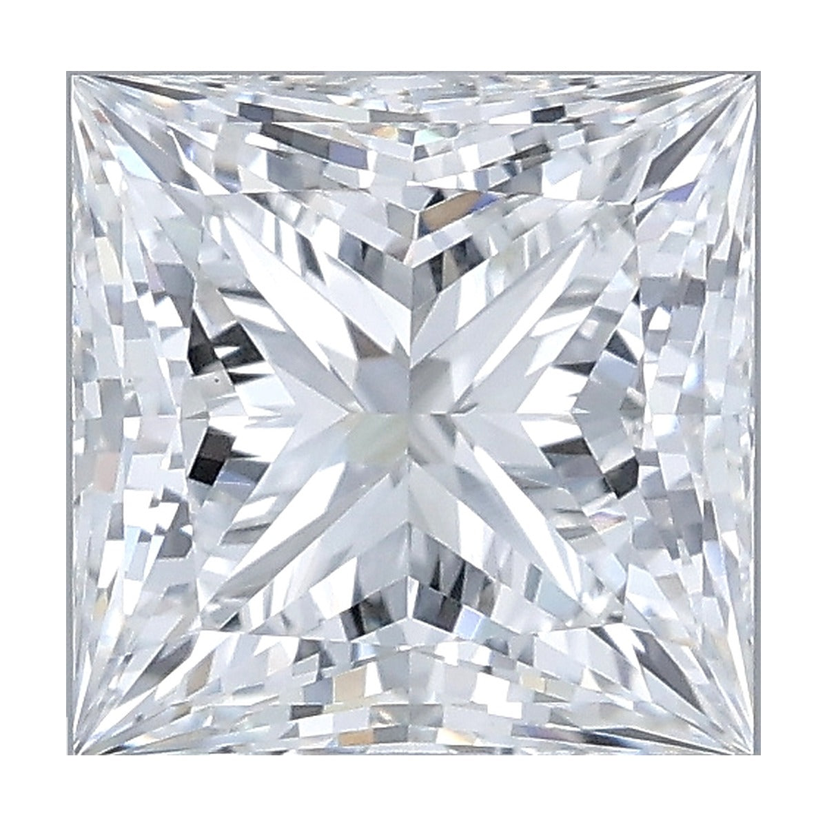 2.08 ct princess lab-grown diamond, D color, VVS2 clarity, IGI certified, still from its 360° video