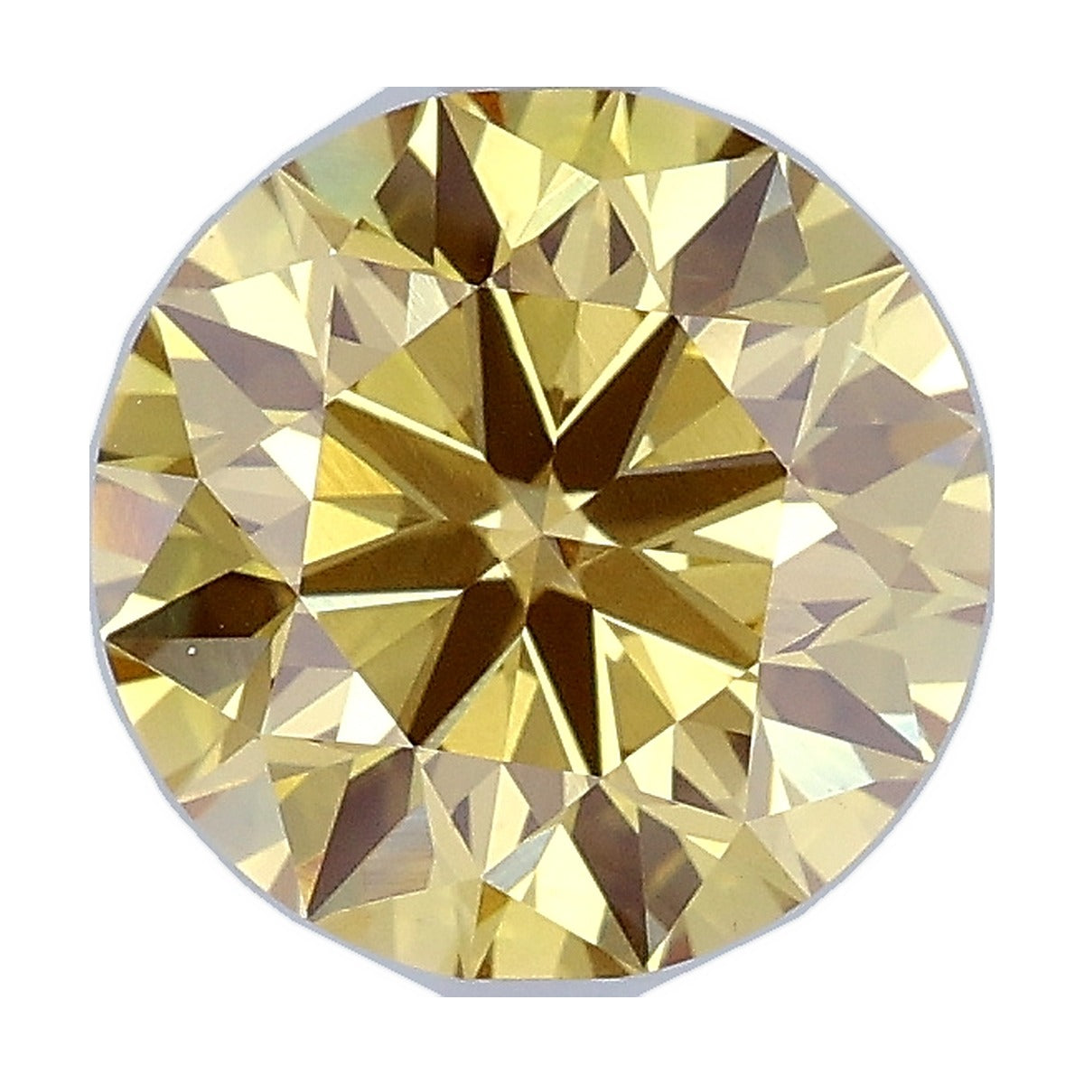 2.09 ct round lab-grown diamond, fancy intense brownish yellow, VS1 clarity, IGI certified, still from its 360° video