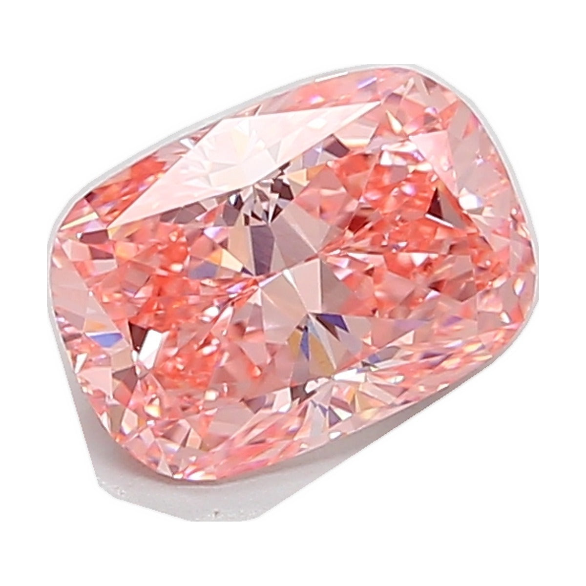 2.53 ct elongated cushion lab-grown diamond, fancy vivid pink, VS1 clarity, IGI certified, still from its 360° video