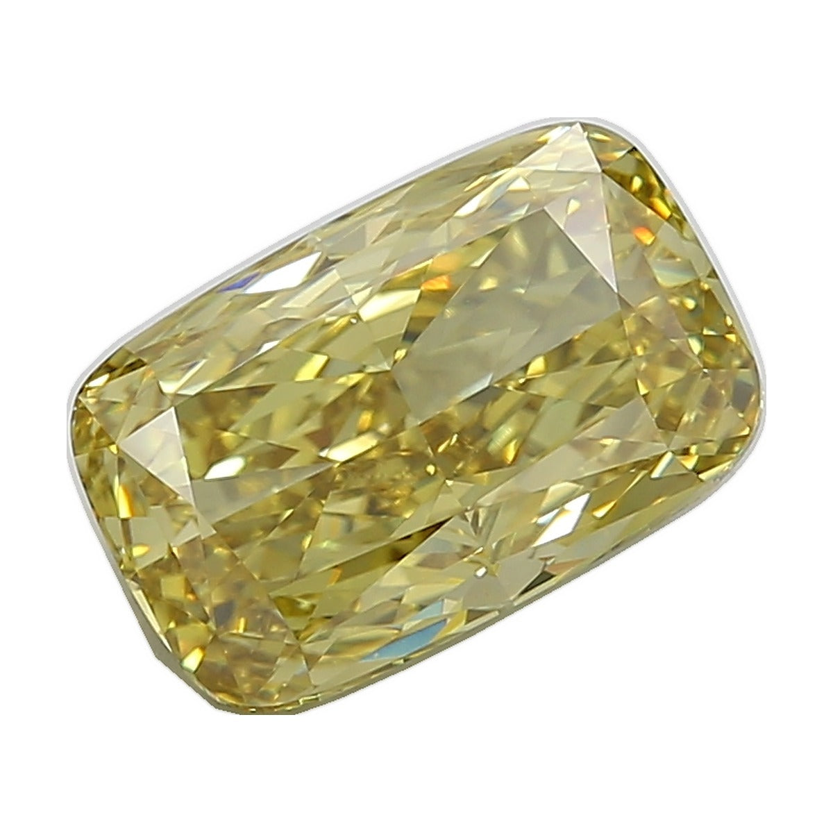 7.02 ct elongated cushion lab-grown diamond, fancy intense yellow, VS1 clarity, IGI certified, still from its 360° video
