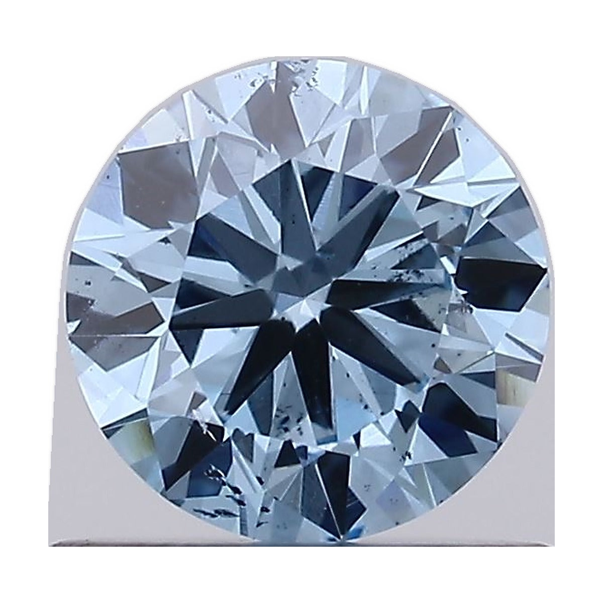0.64 ct round lab-grown diamond, fancy vivid blue, SI1 clarity, IGI certified, still from its 360° video