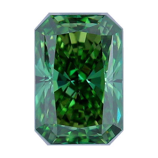 0.64 ct radiant lab-grown diamond, fancy vivid green, VVS2 clarity, IGI certified, still from its 360° video