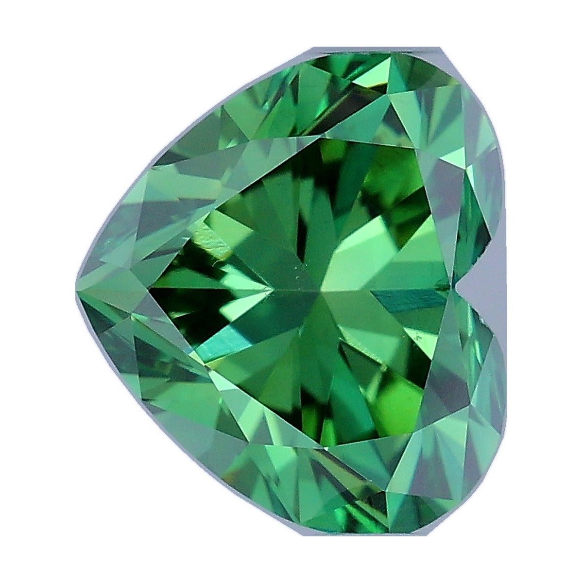 0.80 ct heart lab-grown diamond, fancy vivid green, VS1 clarity, IGI certified, still from its 360° video