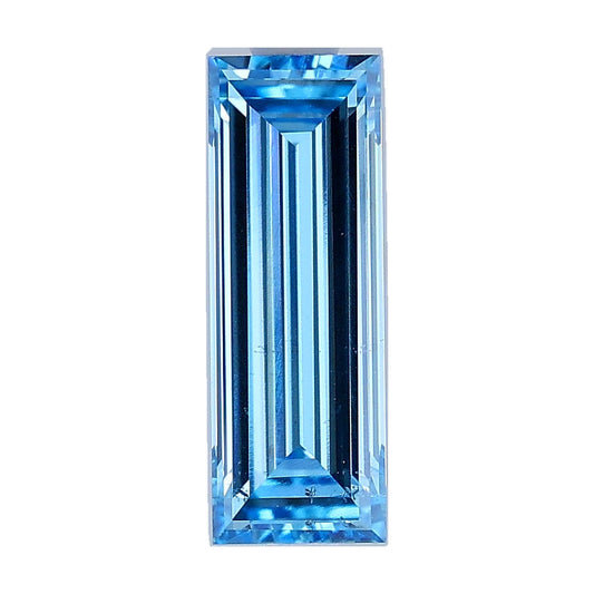 1.01 ct baguette lab-grown diamond, fancy vivid blue, VS2 clarity, IGI certified, still from its 360° video