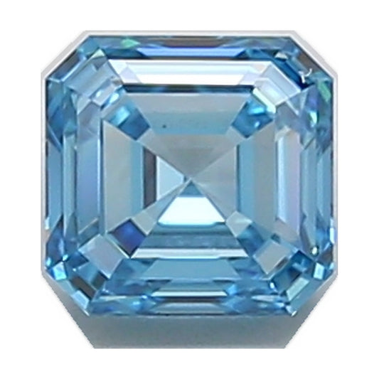 1.03 ct asscher lab-grown diamond, fancy vivid blue, VS1 clarity, IGI certified, still from its 360° video