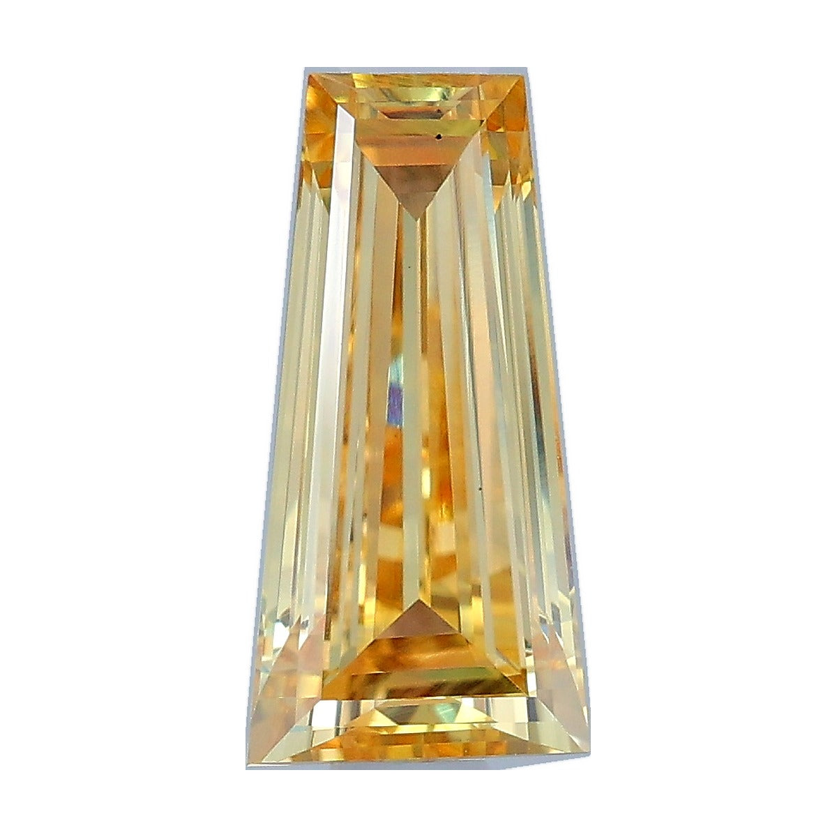 1.04 ct tapered baguette lab-grown diamond, fancy intense yellow, VS1 clarity, IGI certified, still from its 360° video