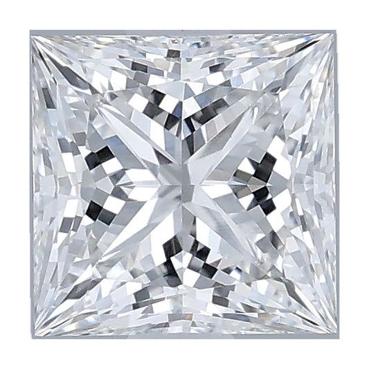 1.04 ct princess lab-grown diamond, E color, VVS2 clarity, IGI certified, still from its 360° video