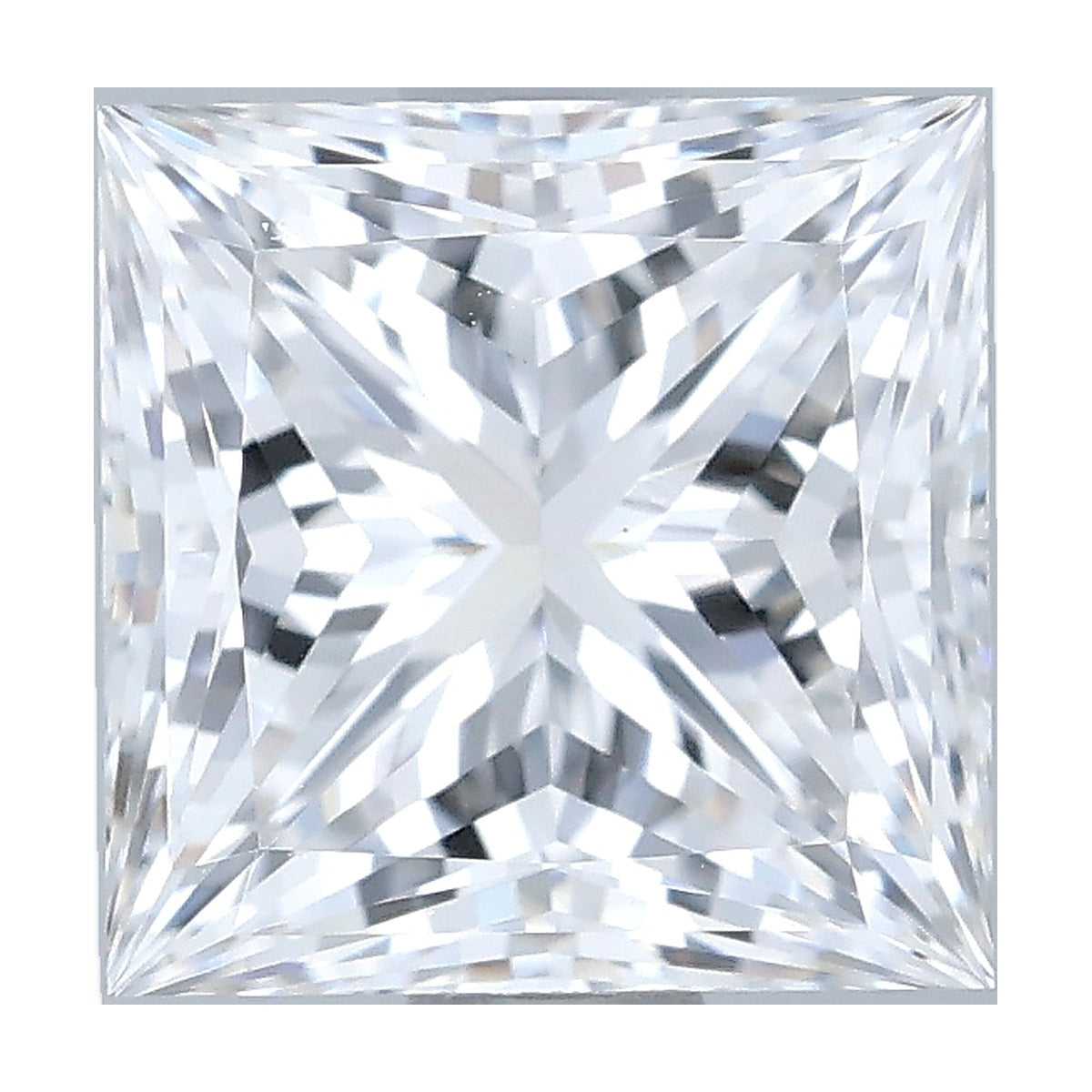 1.23 ct princess lab-grown diamond, D color, VVS2 clarity, IGI certified, still from its 360° video