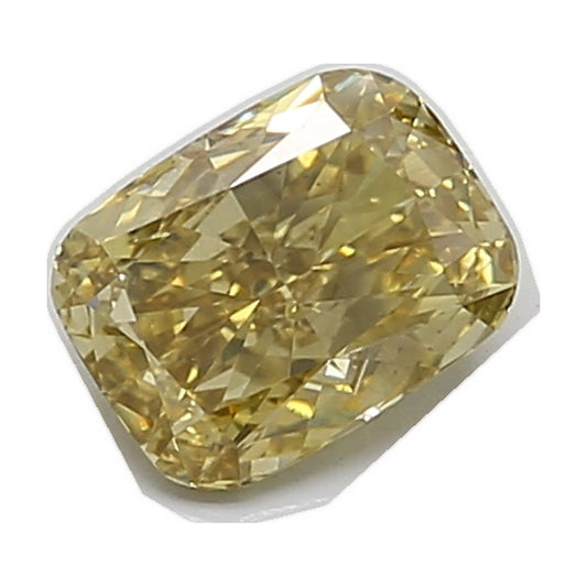 1.26 ct elongated cushion lab-grown diamond, fancy intense greyish yellow, VS2 clarity, IGI certified, still from its 360° video