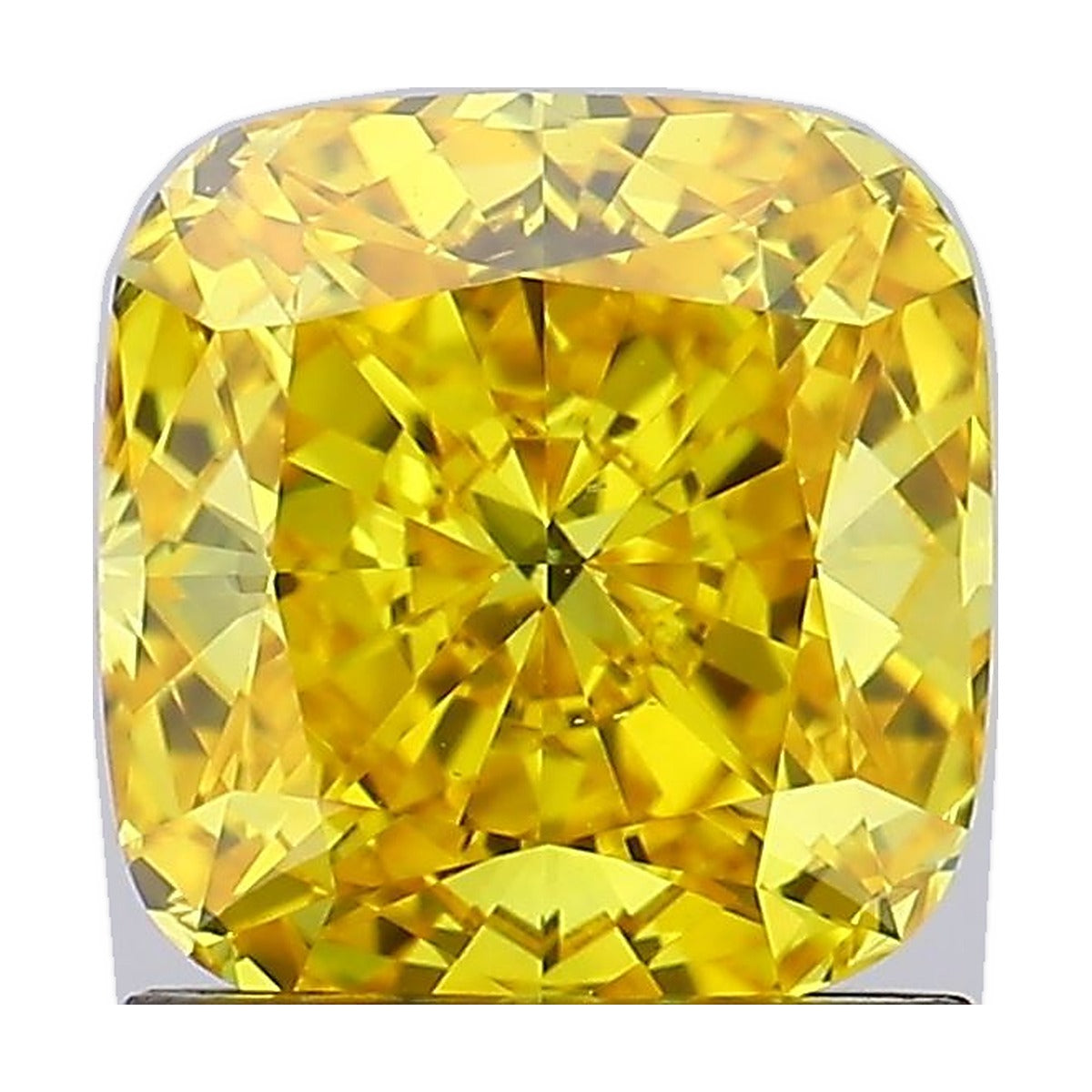 1.42 ct cushion lab-grown diamond, fancy vivid yellow, VS2 clarity, IGI certified, still from its 360° video