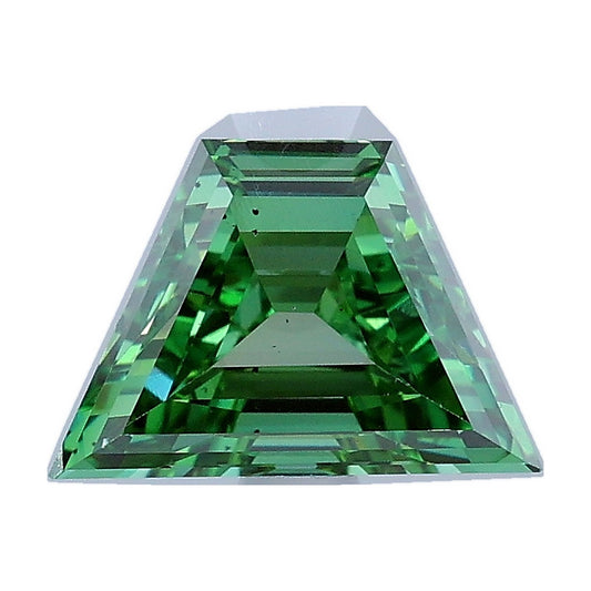 1.49 ct trapezoid lab-grown diamond, fancy vivid green, VS2 clarity, IGI certified, still from its 360° video