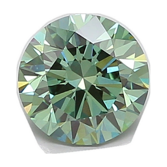 1.53 ct round lab-grown diamond, fancy vivid green, VVS2 clarity, IGI certified, still from its 360° video