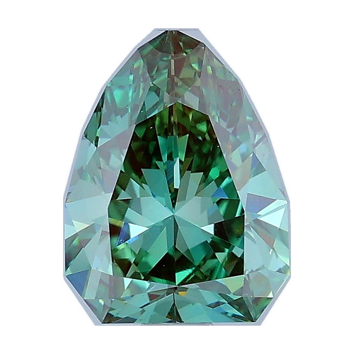 1.55 ct shield lab-grown diamond, fancy vivid green, VS1 clarity, IGI certified, still from its 360° video