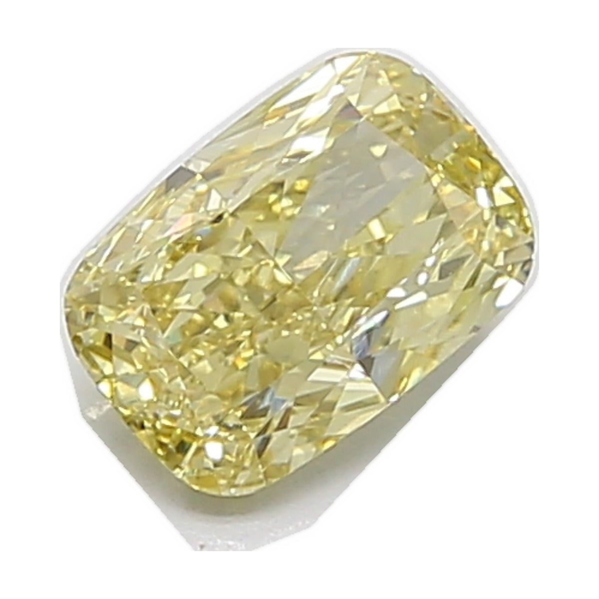 1.74 ct elongated cushion lab-grown diamond, fancy intense yellow, VVS2 clarity, IGI certified, still from its 360° video