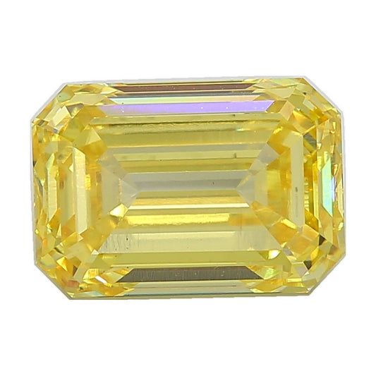 10.04 ct emerald lab-grown diamond, fancy intense yellow, VS2 clarity, IGI certified, still from its 360° video