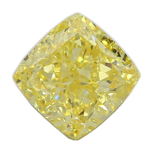 10.30 ct cushion lab-grown diamond, fancy vivid yellow, VVS2 clarity, IGI certified, still from its 360° video