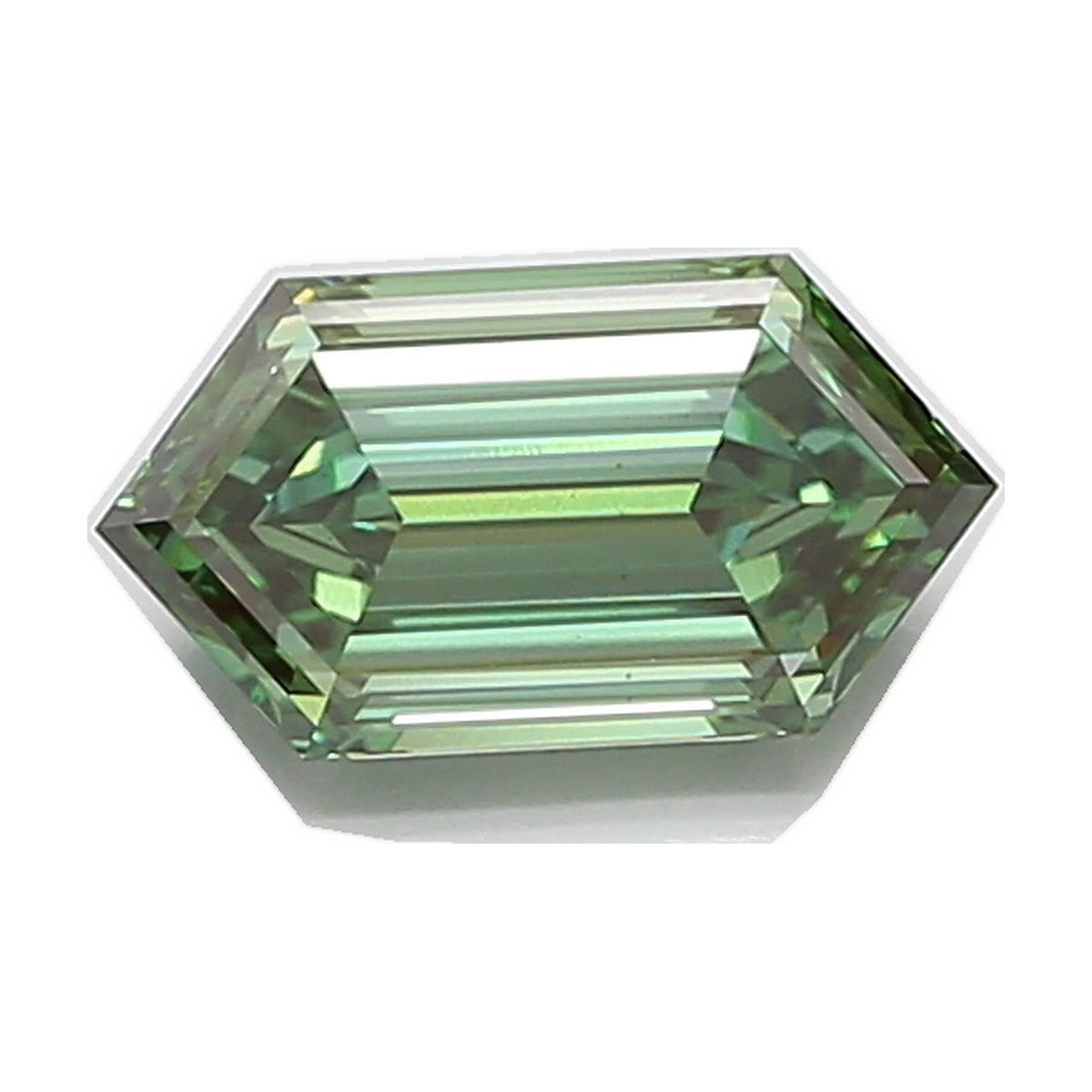 2.09 ct elongated hexagon lab-grown diamond, fancy vivid green, VS1 clarity, IGI certified, still from its 360° video