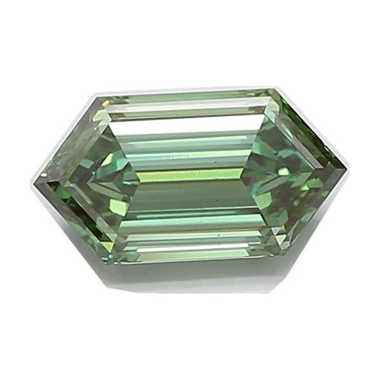 2.09 ct elongated hexagon lab-grown diamond, fancy vivid green, VS1 clarity, IGI certified, still from its 360° video