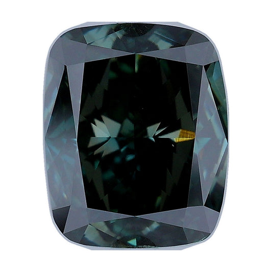 2.30 ct elongated cushion lab-grown diamond, fancy deep green, VS2 clarity, IGI certified, still from its 360° video
