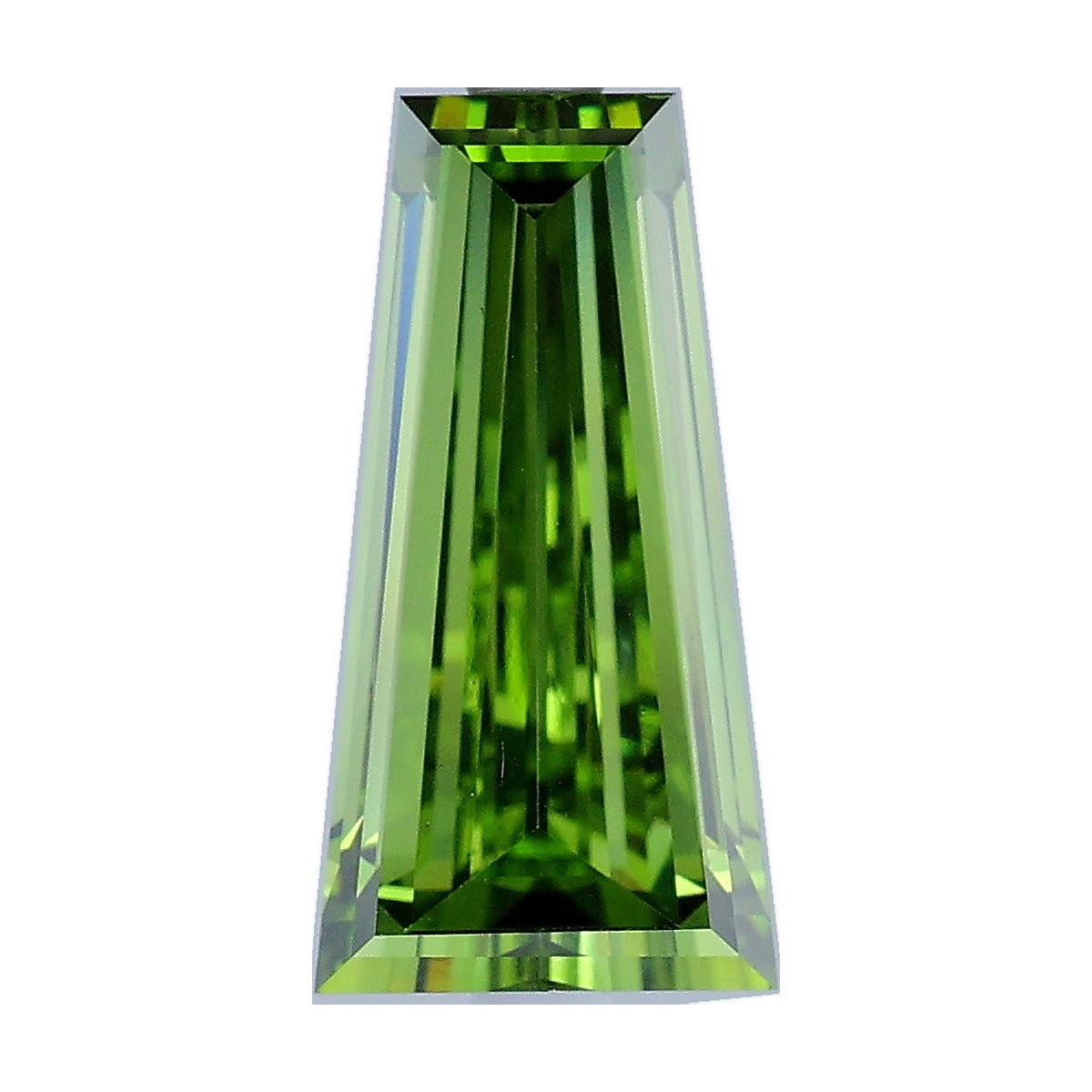 2.54 ct tapered baguette lab-grown diamond, fancy vivid green, VS1 clarity, IGI certified, still from its 360° video