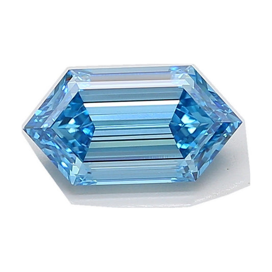 2.55 ct elongated hexagon lab-grown diamond, fancy vivid blue, VVS2 clarity, IGI certified, still from its 360° video