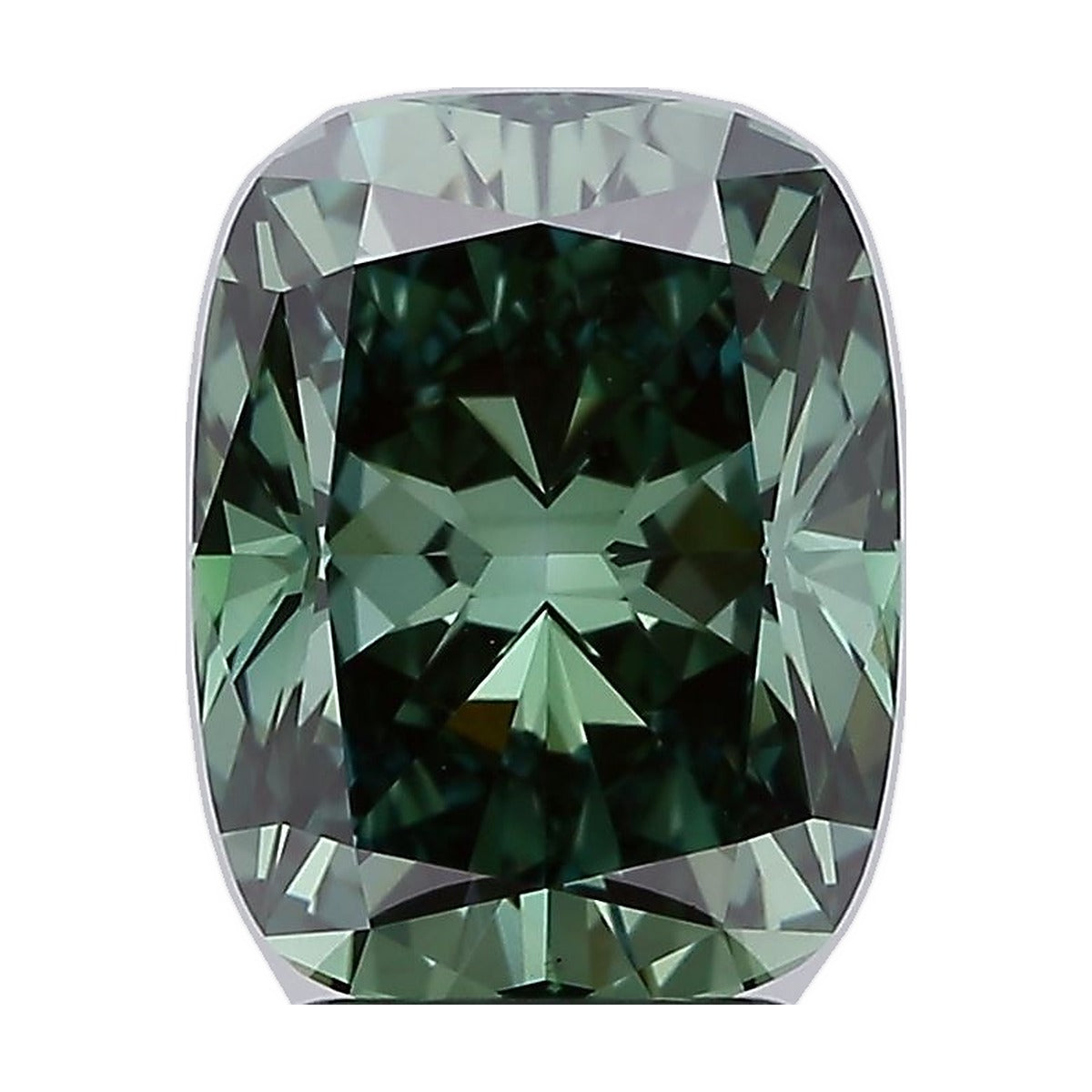 3.04 ct elongated cushion lab-grown diamond, fancy deep green, VS1 clarity, IGI certified, still from its 360° video