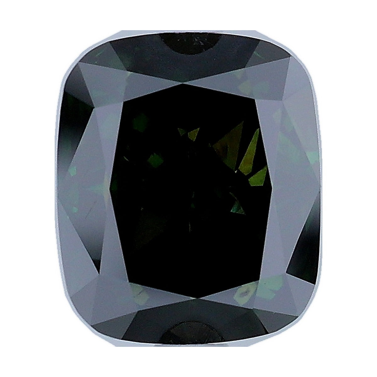 3.25 ct elongated cushion lab-grown diamond, fancy dark green, VS2 clarity, IGI certified, still from its 360° video