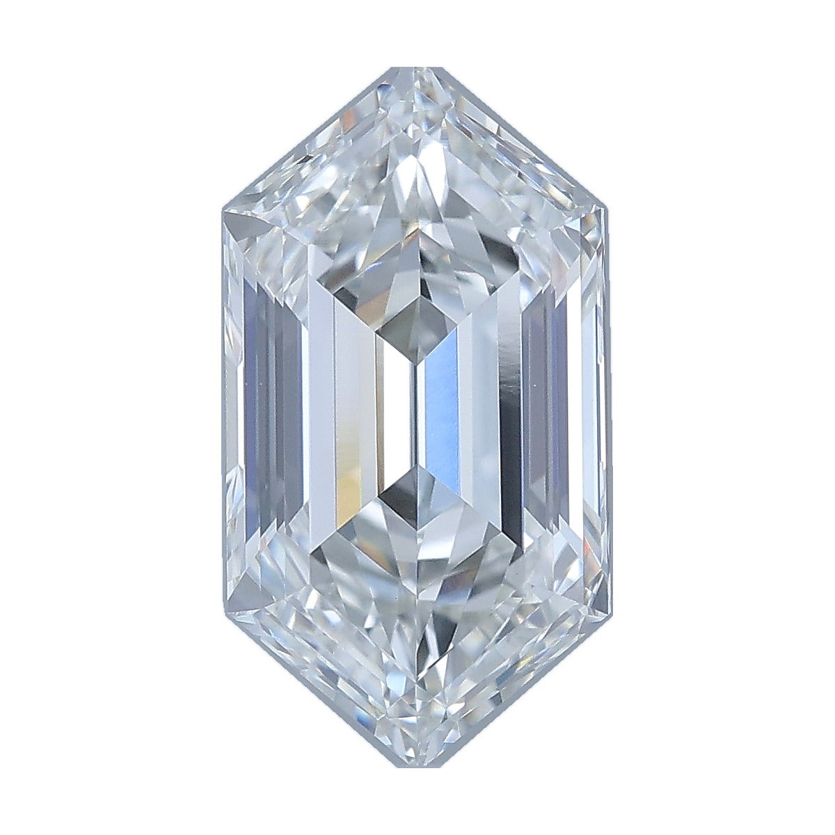 3.43 ct elongated hexagon lab-grown diamond, F color, VVS2 clarity, IGI certified, still from its 360° video