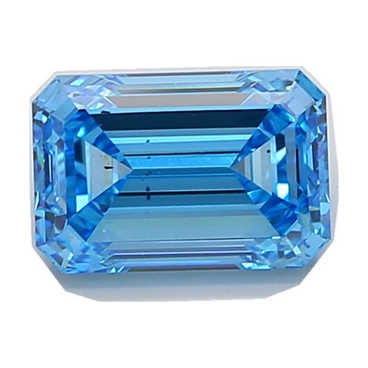 3.50 ct emerald lab-grown diamond, fancy vivid blue, VS2 clarity, IGI certified, still from its 360° video