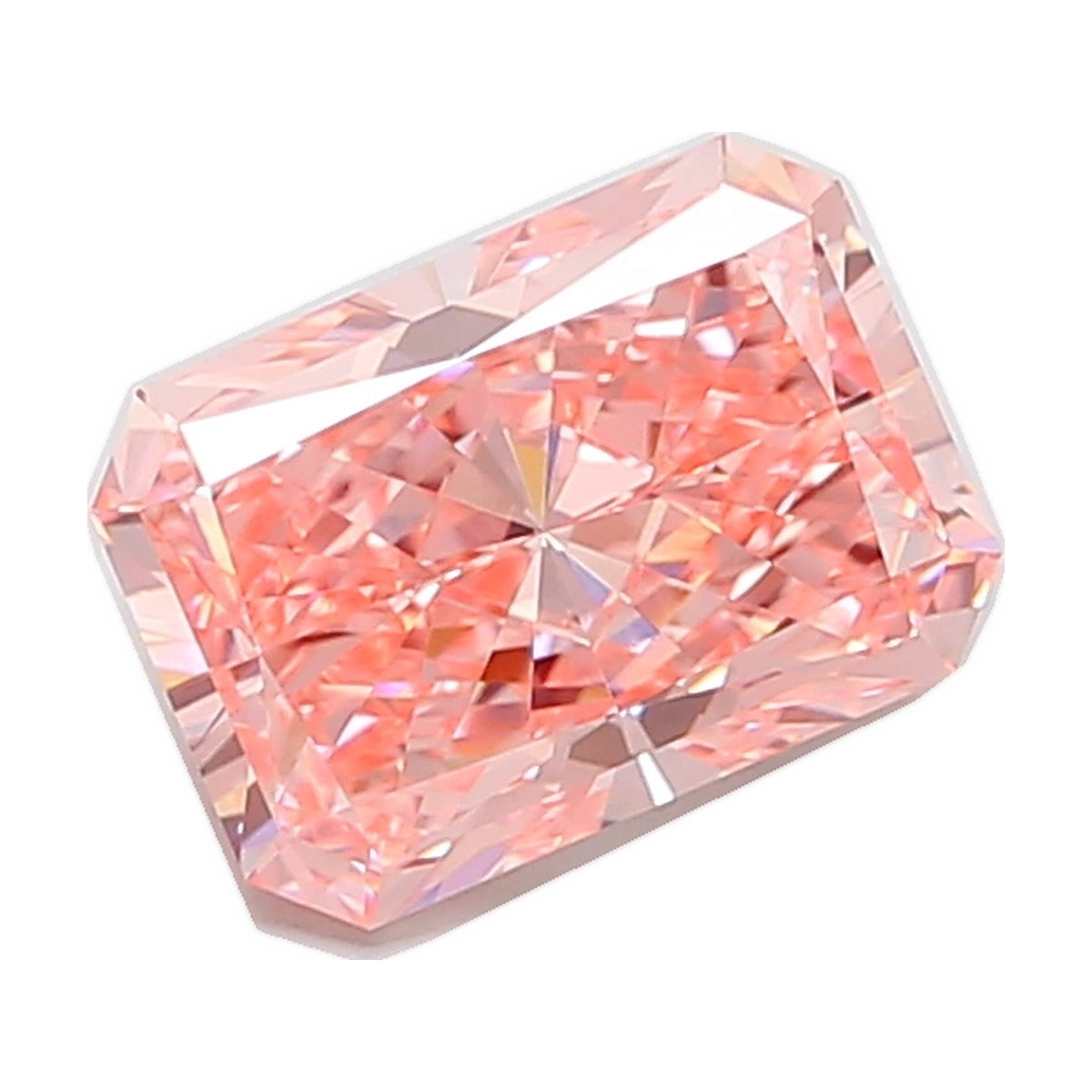 3.53 ct radiant lab-grown diamond, fancy vivid pink, VVS2 clarity, IGI certified, still from its 360° video