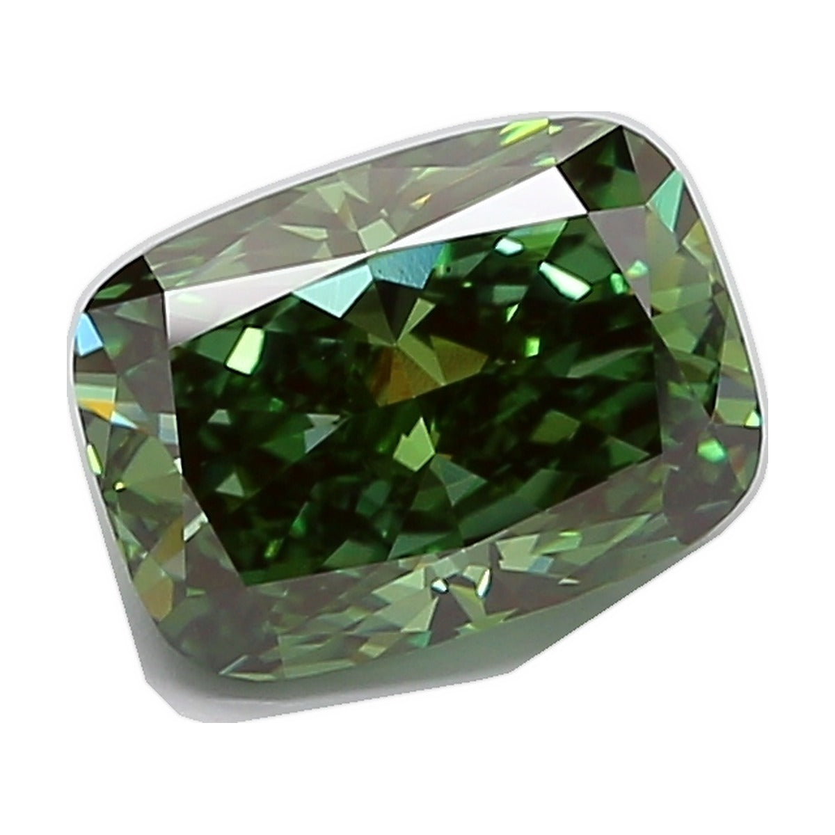 4.02 ct elongated cushion lab-grown diamond, fancy vivid green, VS1 clarity, IGI certified, still from its 360° video