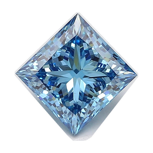 4.08 ct princess lab-grown diamond, fancy vivid blue, VS1 clarity, IGI certified, still from its 360° video