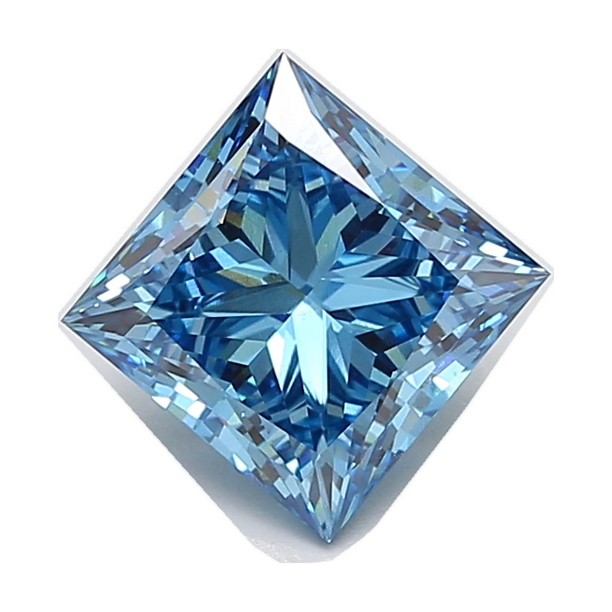4.11 ct princess lab-grown diamond, fancy vivid blue, VS1 clarity, IGI certified, still from its 360° video