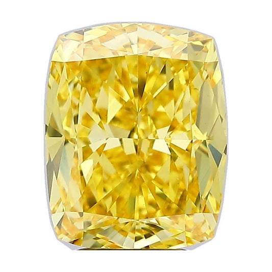 4.53 ct elongated cushion lab-grown diamond, fancy vivid yellow, VS1 clarity, IGI certified, still from its 360° video