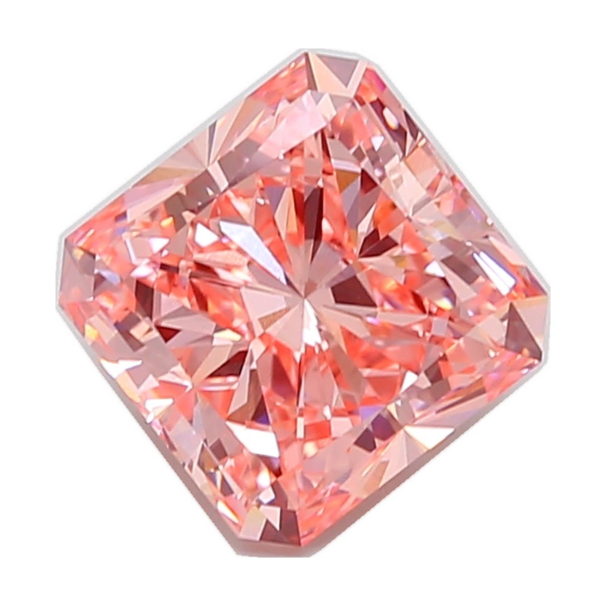 5.01 ct square radiant lab-grown diamond, fancy vivid pink, VS1 clarity, IGI certified, still from its 360° video