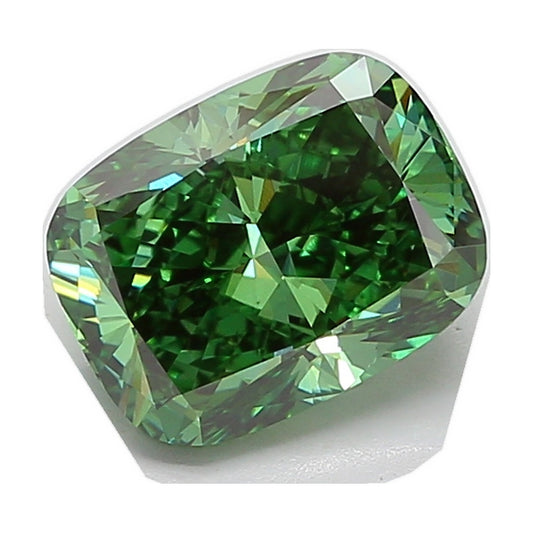 5.03 ct elongated cushion lab-grown diamond, fancy vivid green, VVS2 clarity, IGI certified, still from its 360° video