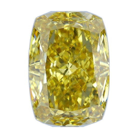 5.32 ct elongated cushion lab-grown diamond, fancy intense yellow, VS2 clarity, IGI certified, still from its 360° video