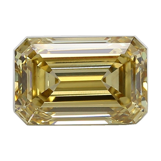 6.55 ct emerald lab-grown diamond, fancy yellow, VS1 clarity, IGI certified, still from its 360° video