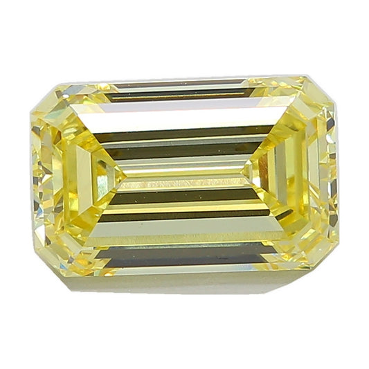 7.02 ct emerald lab-grown diamond, fancy vivid yellow, VS1 clarity, IGI certified, still from its 360° video