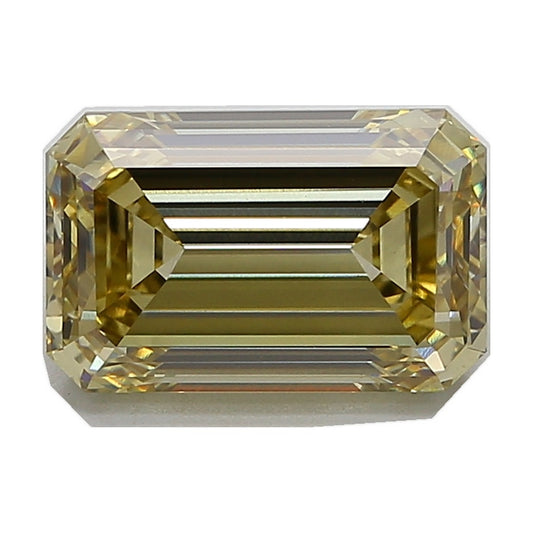 7.04 ct emerald lab-grown diamond, fancy greyish yellow, VS1 clarity, IGI certified, still from its 360° video