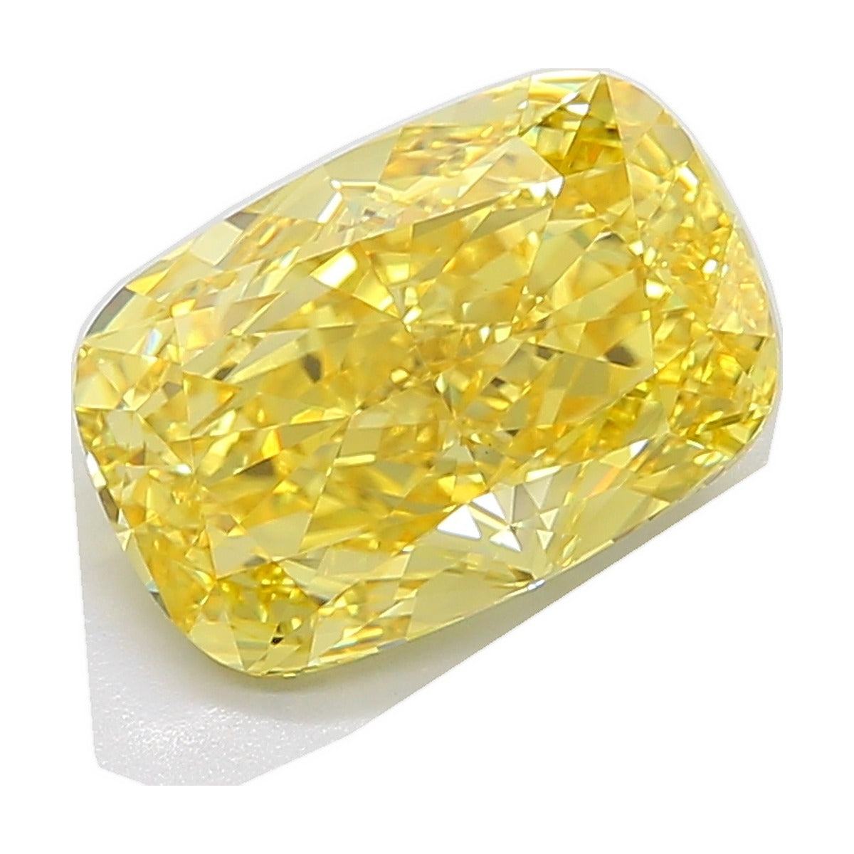 7.04 ct elongated cushion lab-grown diamond, fancy vivid yellow, VS1 clarity, IGI certified, still from its 360° video
