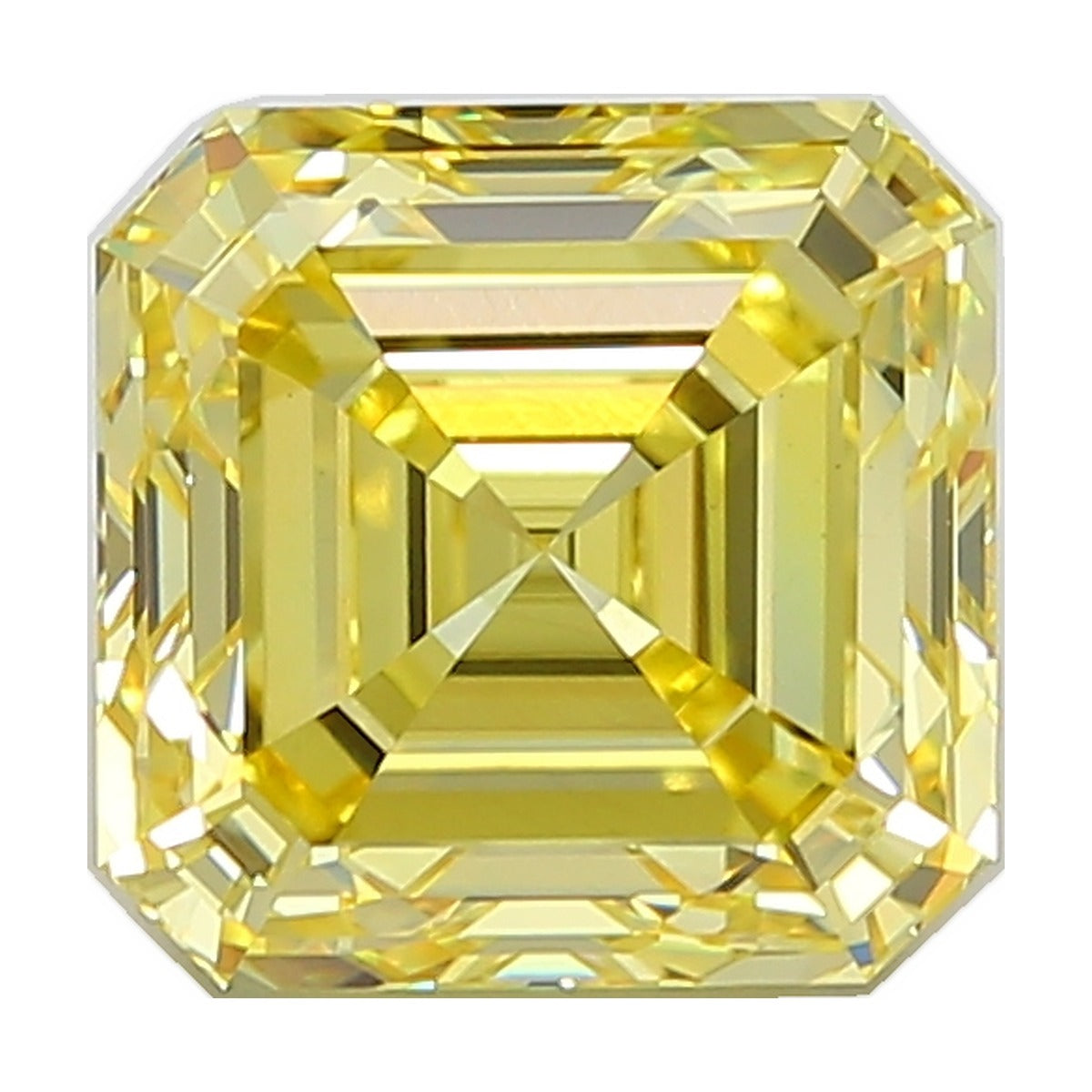 7.44 ct asscher lab-grown diamond, fancy intense yellow, VS1 clarity, IGI certified, still from its 360° video