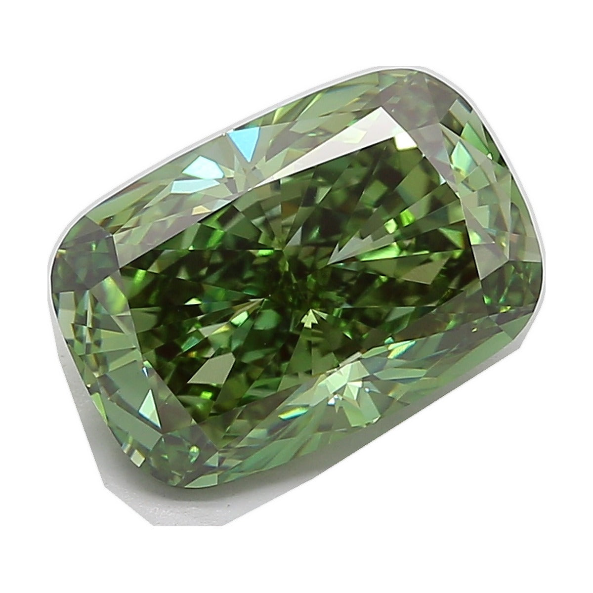 7.57 ct elongated cushion lab-grown diamond, fancy vivid green, VS1 clarity, IGI certified, still from its 360° video