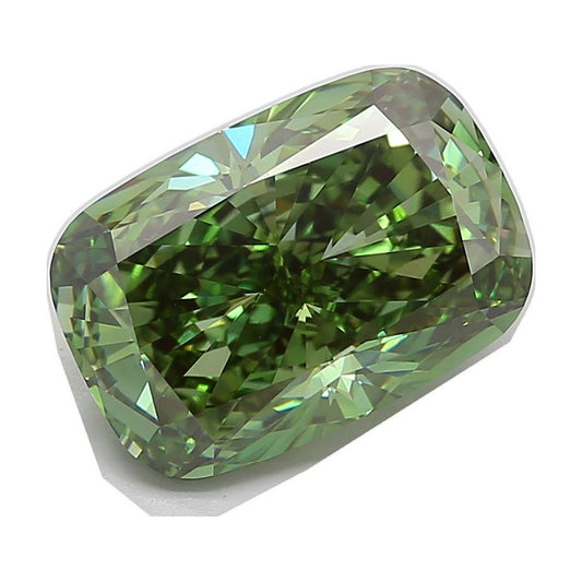7.57 ct elongated cushion lab-grown diamond, fancy vivid green, VS1 clarity, IGI certified, still from its 360° video