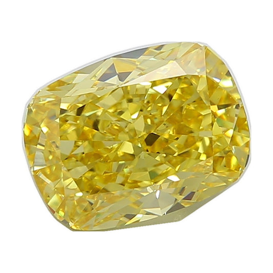8.56 ct elongated cushion lab-grown diamond, fancy vivid yellow, VS1 clarity, IGI certified, still from its 360° video